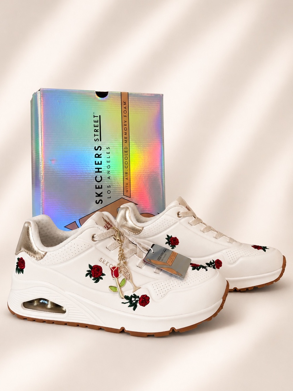 Skechers • UNO Champagne & Roses • Slip-In • Air-Cooled Memory Foam • Size 9
